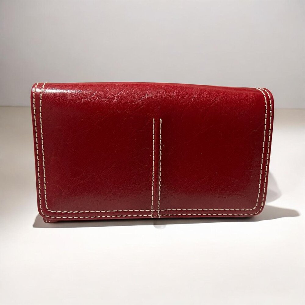 Liz Claiborne Red Leather Wallet with Contrast Stitching